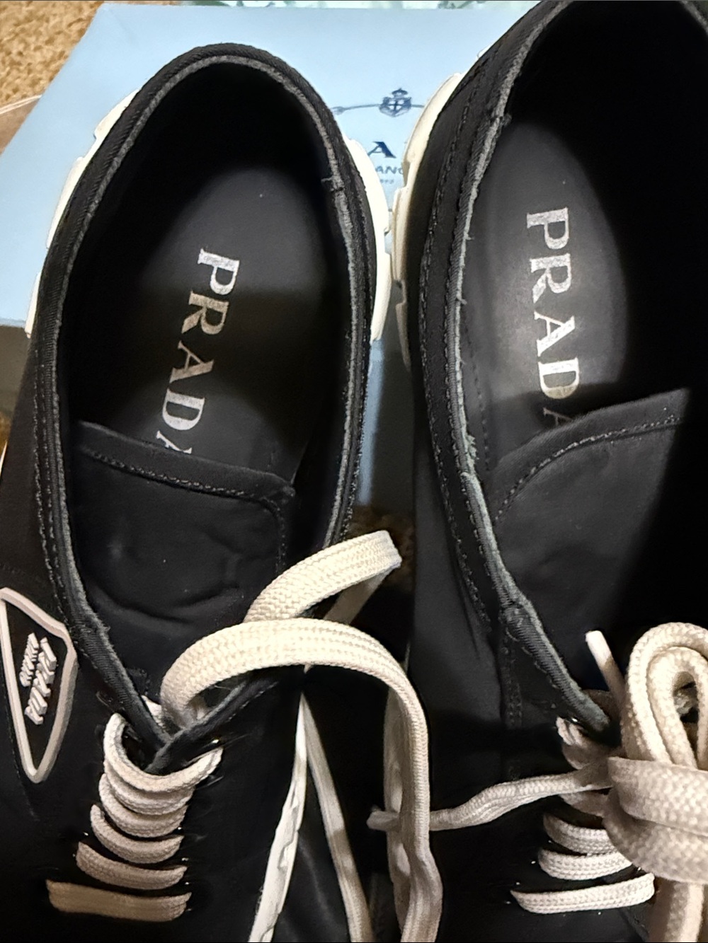 USED  Black Nylon Platform Sneakers with White Soles - Picture 3 of 7